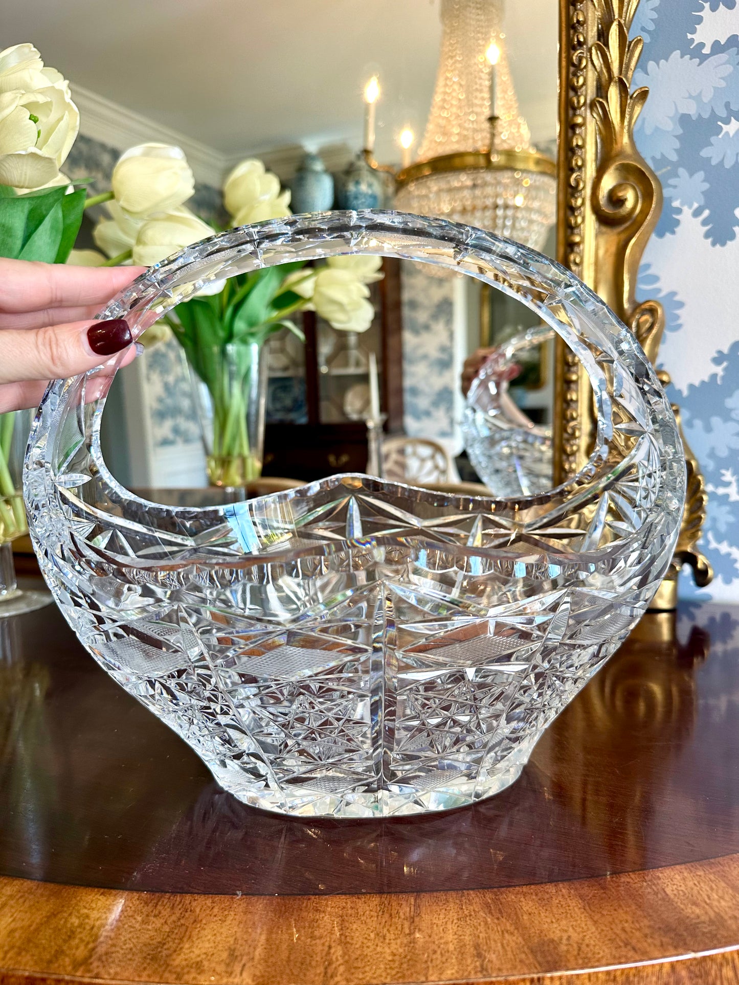 Stunning Large American Brilliant Antique Cut Crystal Basket
