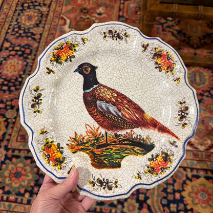 Vintage Bird botanical scalloped edge resin plate