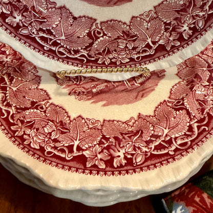 Rare Set of 8 Mason's Vista Pink Red willow dinner plates 10d