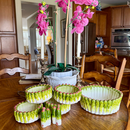 Gorgeous Asparagus cabbage ware large serving  bowl plus 4 salad bowls