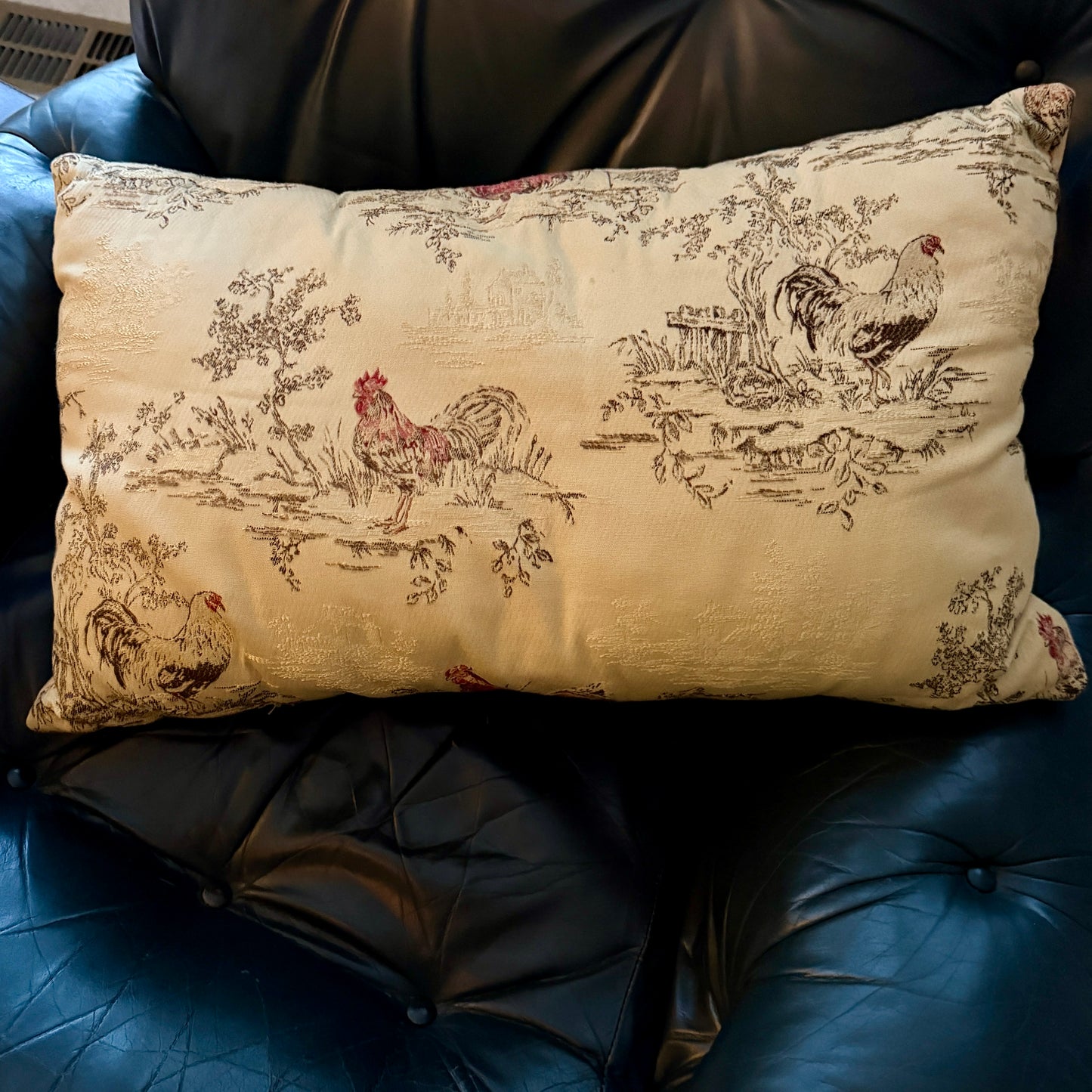 Country French rooster lumbar throw pillow 24 x 14