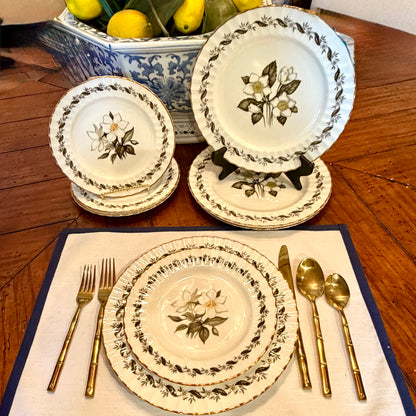 Rare English Royal Worcester bone China Set of 8 dinner and salad scalloped gold edge plates
