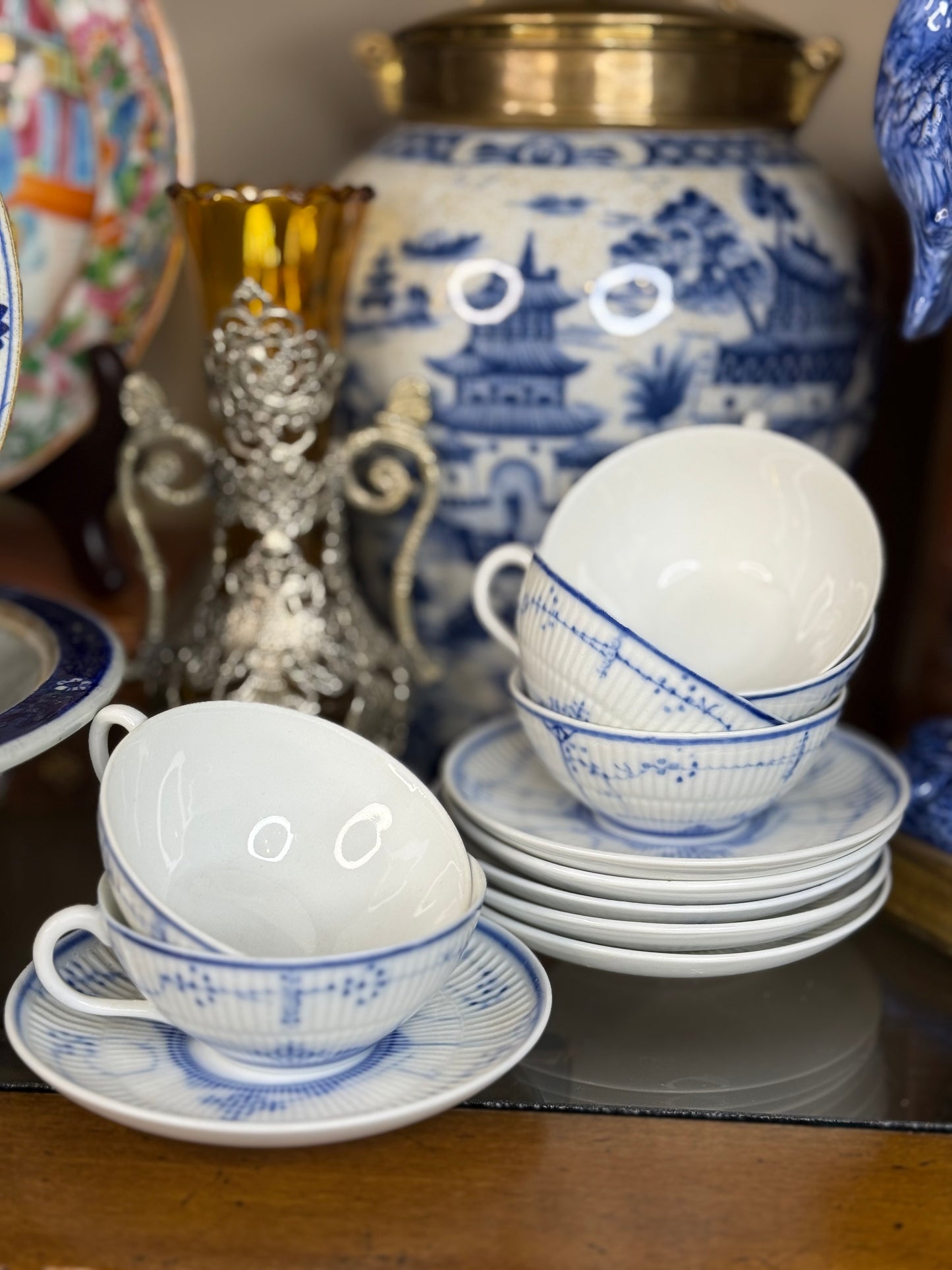 Royal Copenhagen “Blue Fluted Plain” Cups & Saucers: Hand-Painted Danish Porcelain| Set of 6