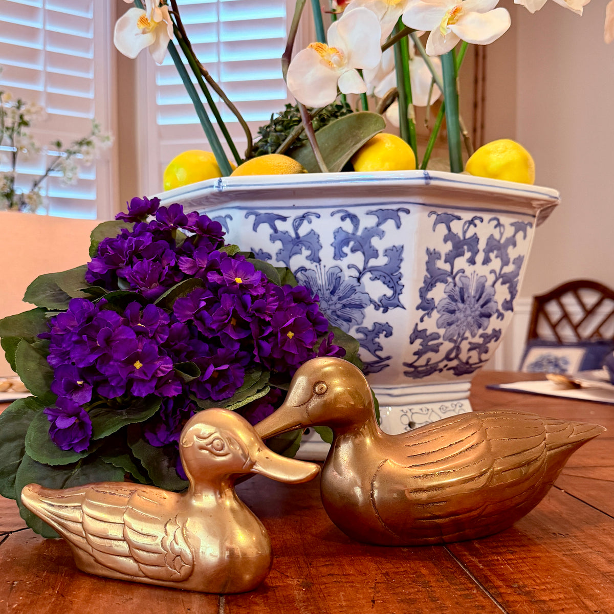 Pair of Darling Brass Vintage Ducks ... Mommy & Me Mallards 10 & 7 in