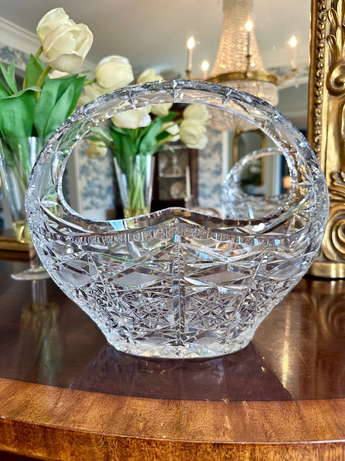 Stunning Large American Brilliant Antique Cut Crystal Basket