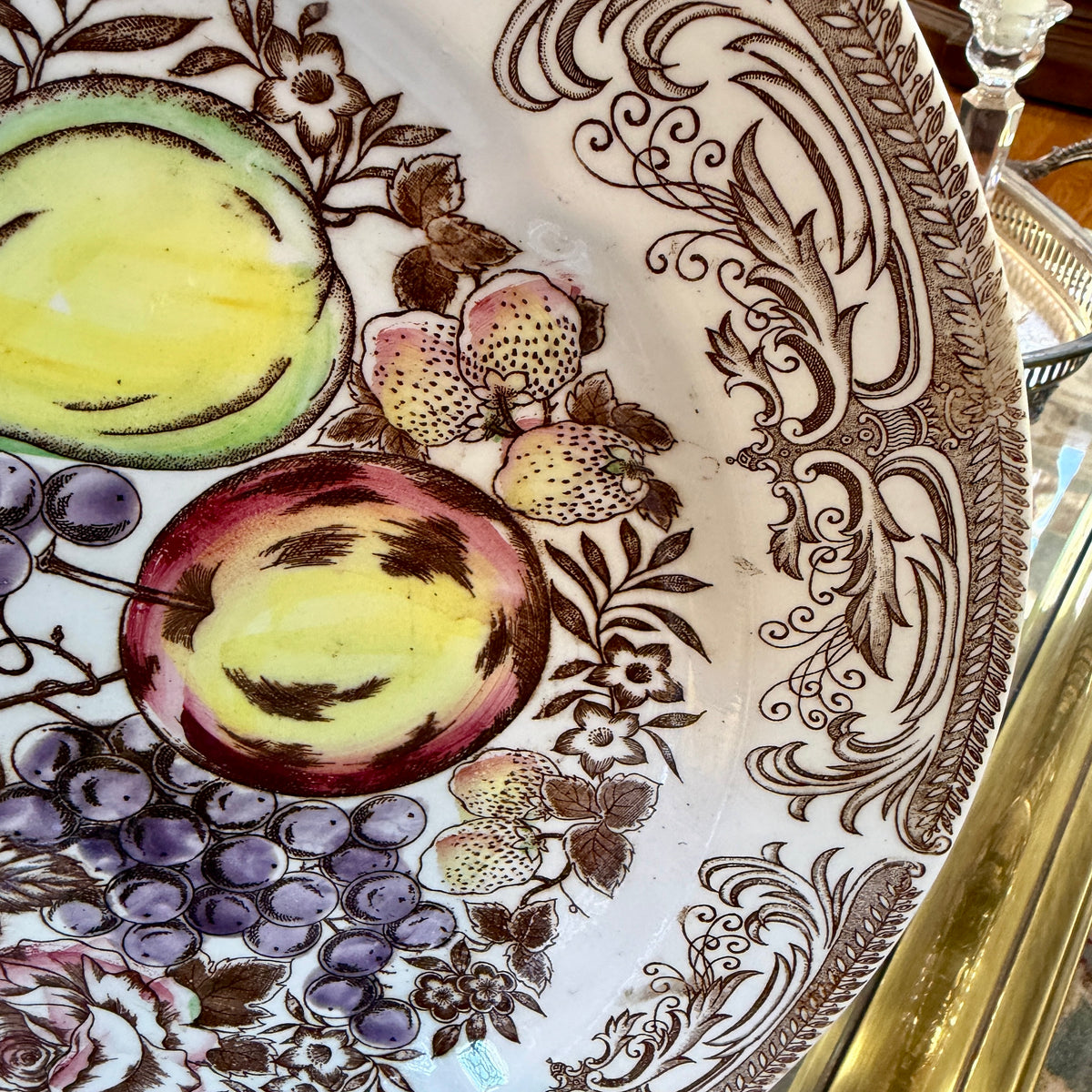 Massive brown willow & fruit meat plate turkey holiday platter 16d