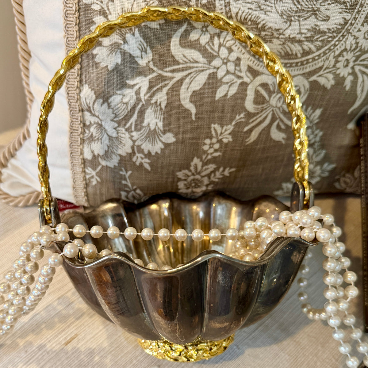 Vintage silver plated & brass basket planter by designer International Silver Co