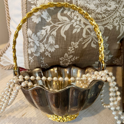 Vintage silver plated & brass basket planter by designer International Silver Co