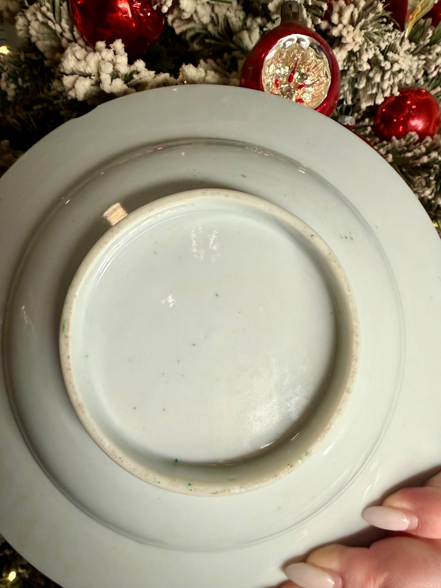 Antique Bok Choy 9” Hand-Painted Shallow Bowl (Rim Chip)