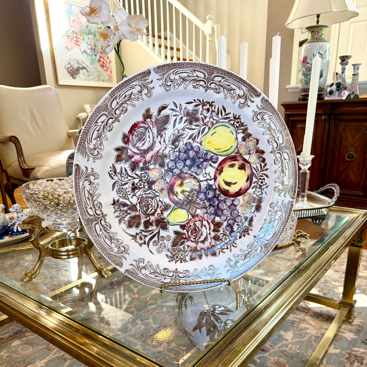Massive brown willow & fruit meat plate turkey holiday platter 16d
