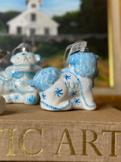 Danny's Fine Porcelain | Glass Foo Dog Ornament Pair (Left & Right) Blue & White