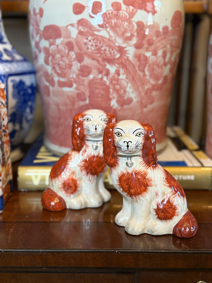 Danny’s Fine Porcelain: Red/White, 6” Tall Mantle Spaniel Dog Pair