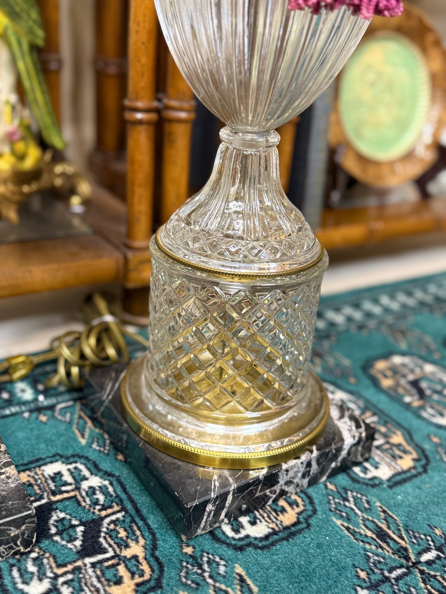 Pair of Vintage Paul Hanson Crystal & Brass Lamps | 33″ Tall - Excellent!