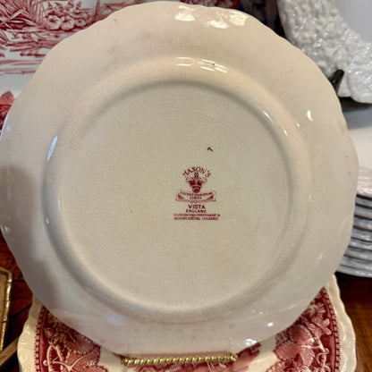 Rare Set of 8 Mason's Vista Pink Red willow dinner plates 10d