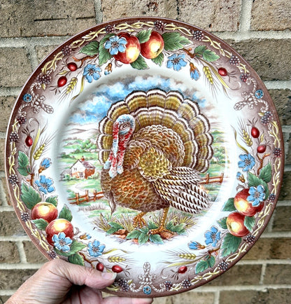 Gorgeous set of 9 “Victorian English” Pottery Edward Challinor Turkey Dinner plates