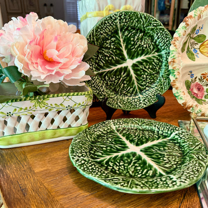 Set of 2 vintage green cabbage wear plates by designer Secla of Portugal.