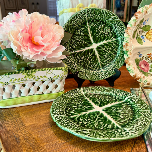Set of 2 vintage green cabbage wear plates by designer Secla of Portugal.