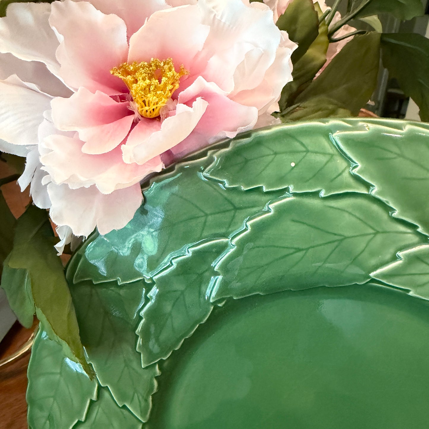 Set of 2 green cabbage charger round platters  13.25
