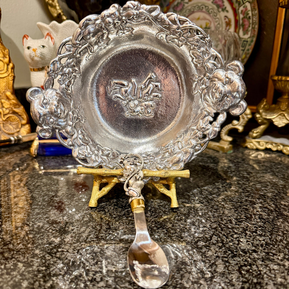 Rare teddy bear serving bowl and spoon by designer Arthur Court 1997