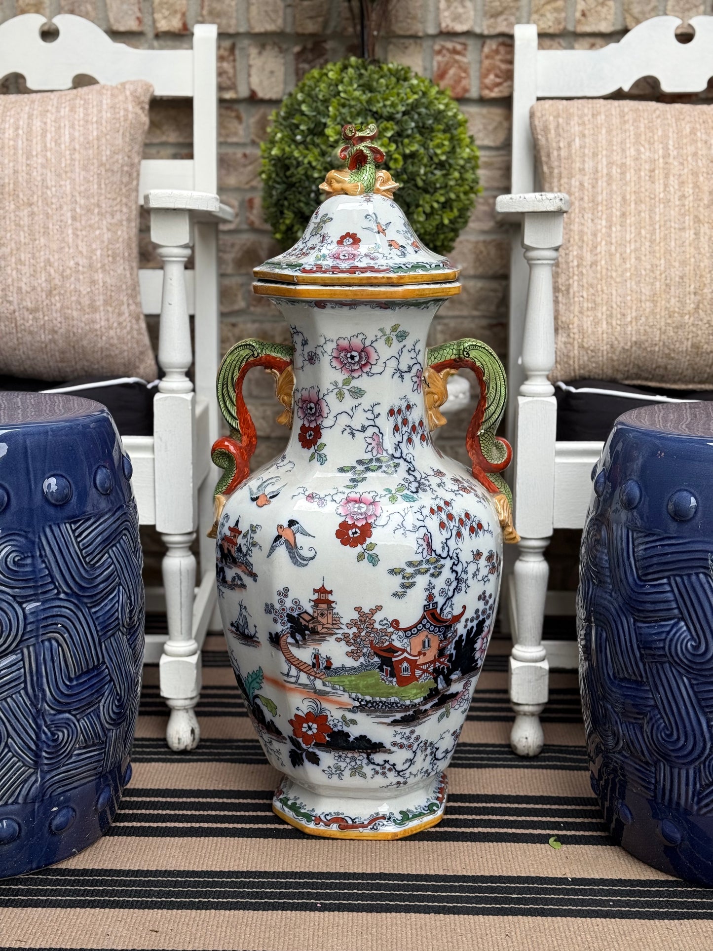 Antique 19c. Masons Single XLarge Urn, 31” Tall: excellent!!