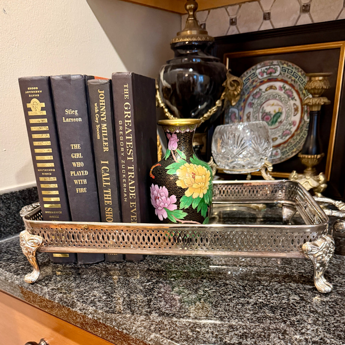 Chic Vintage baroque footed rectangular footed serving platter or display