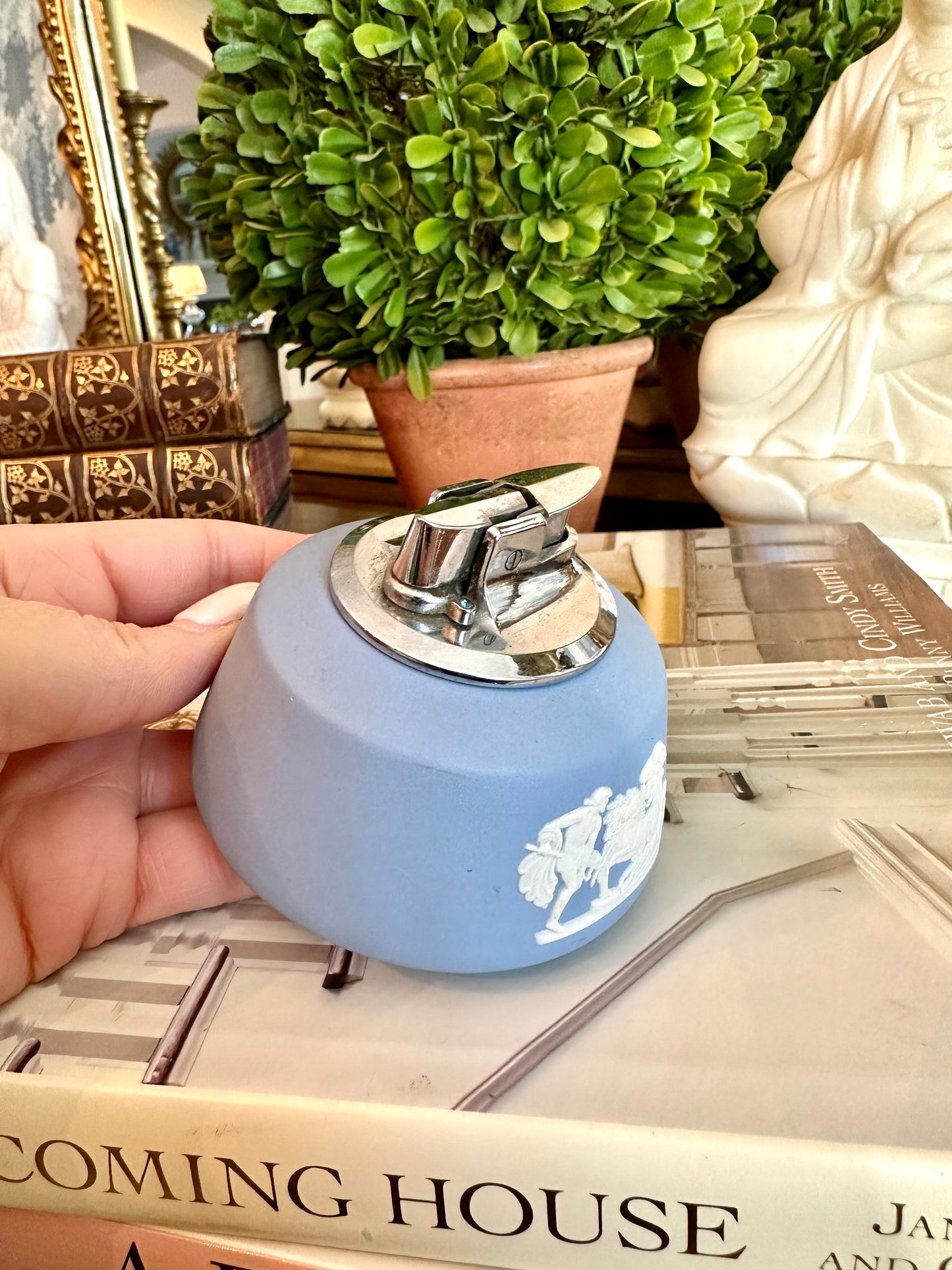 Vintage Blue & White Jasperware Wedgwood Lighter