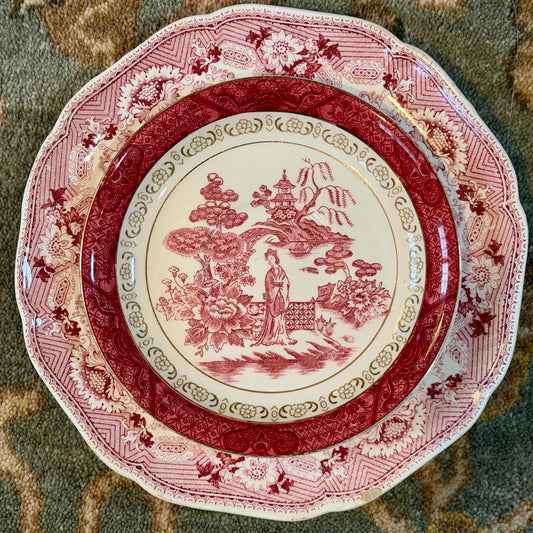 Delightful pink Willow rare 6d plate " double phoenix "