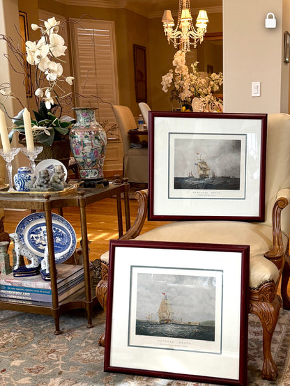 Rare Set of 2 custom antique engraving wall art named "OUTWARD & HOMEWARD BOUND" by S. Walters