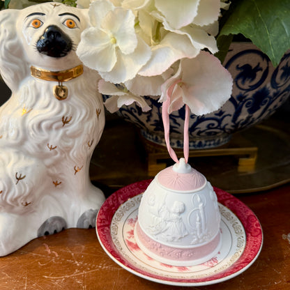 Delightful pink Lladro Jasperware Christmas bell ornament