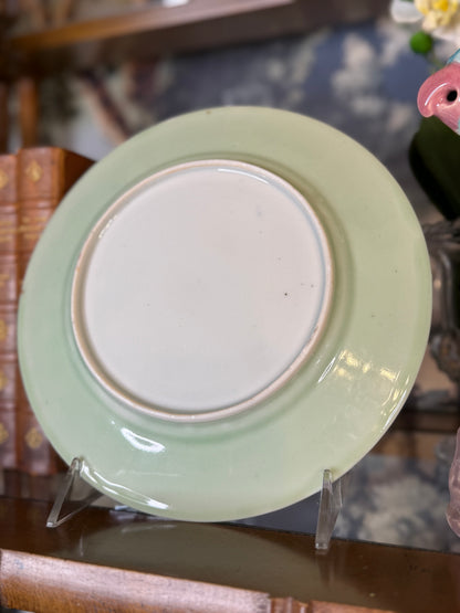 Vintage Chinese Celadon-Style Reproduction Plate | Bird & Floral Motif | 8.5”
