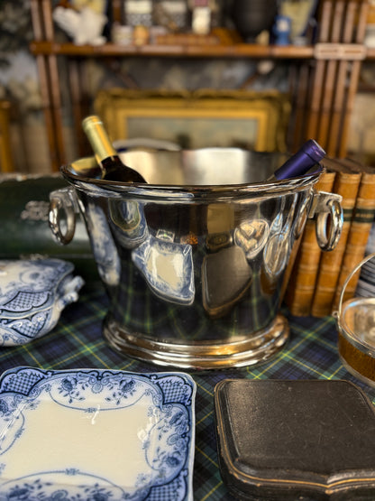 Silver 16” Champagne Bucket | Polished Metal Wine Chiller with Ring Handles | Elegant Barware & Entertaining