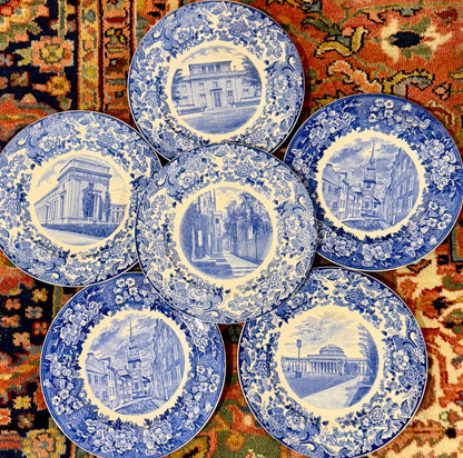 RARE Stunning SET OF 6 WEDGWOOD MIT MASSACHUSETTS INSTITUTE of TECHNOLOGY BLUE 10.5d  PLATES