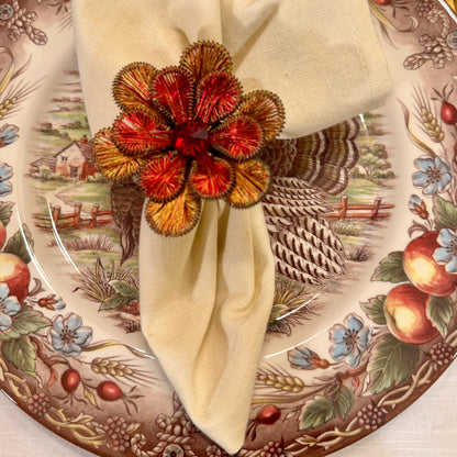 Set of 6 autumn beaded  flower napkin ring holders (2 sets
