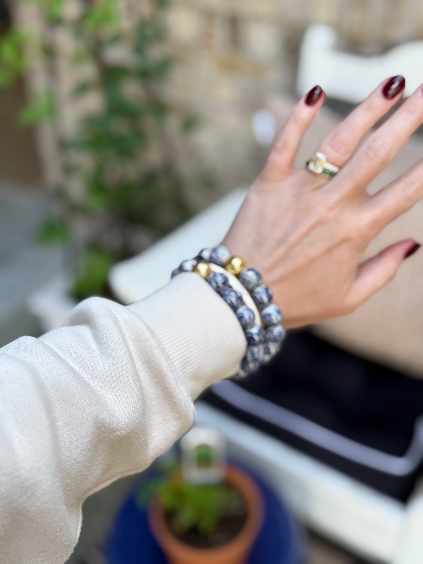 Danny's Fine Porcelain - Blue & White Chinoiserie Porcelain Stretch Bracelet - Made in U.S.A