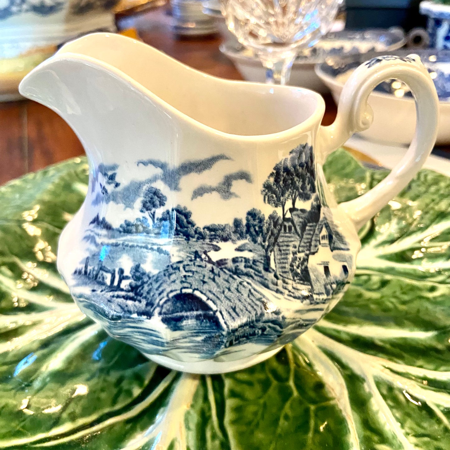 Vintage blue & white creamer by Bluebrook by Staffordshire, England