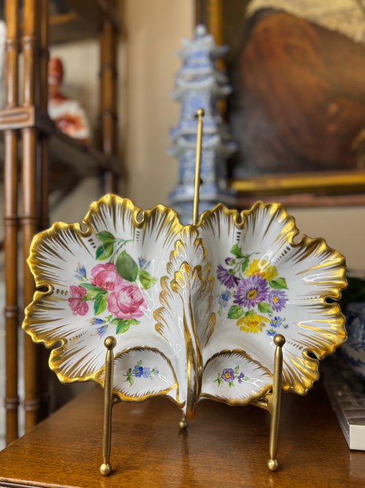 RESERVED -13X9" GOLD-GILT FLORAL, SEPERATED DISH