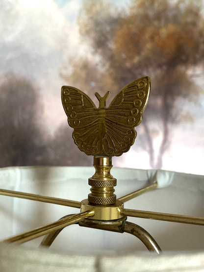 Reserved Alice ❤️Chic Hand Painted Chinoiserie Plum Blossom and Butterfly Lamp on Brass Base