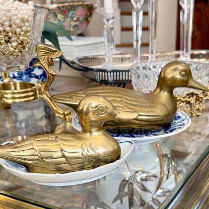 Pair of Darling Brass Vintage Ducks ... Mommy & Me Mallards 10 & 7 in