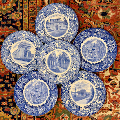 RARE Stunning SET OF 6 WEDGWOOD MIT MASSACHUSETTS INSTITUTE of TECHNOLOGY BLUE 10.5d  PLATES