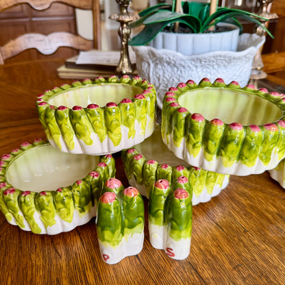 Gorgeous Asparagus cabbage ware large serving  bowl plus 4 salad bowls