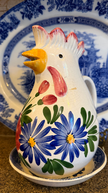 Vintage Italian style rooster chicken pitcher vase