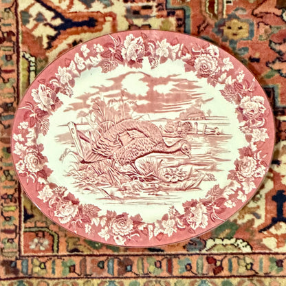Rare Massive red pink willow older vintage Enoch Woods Burslem England platter 21 x 18
