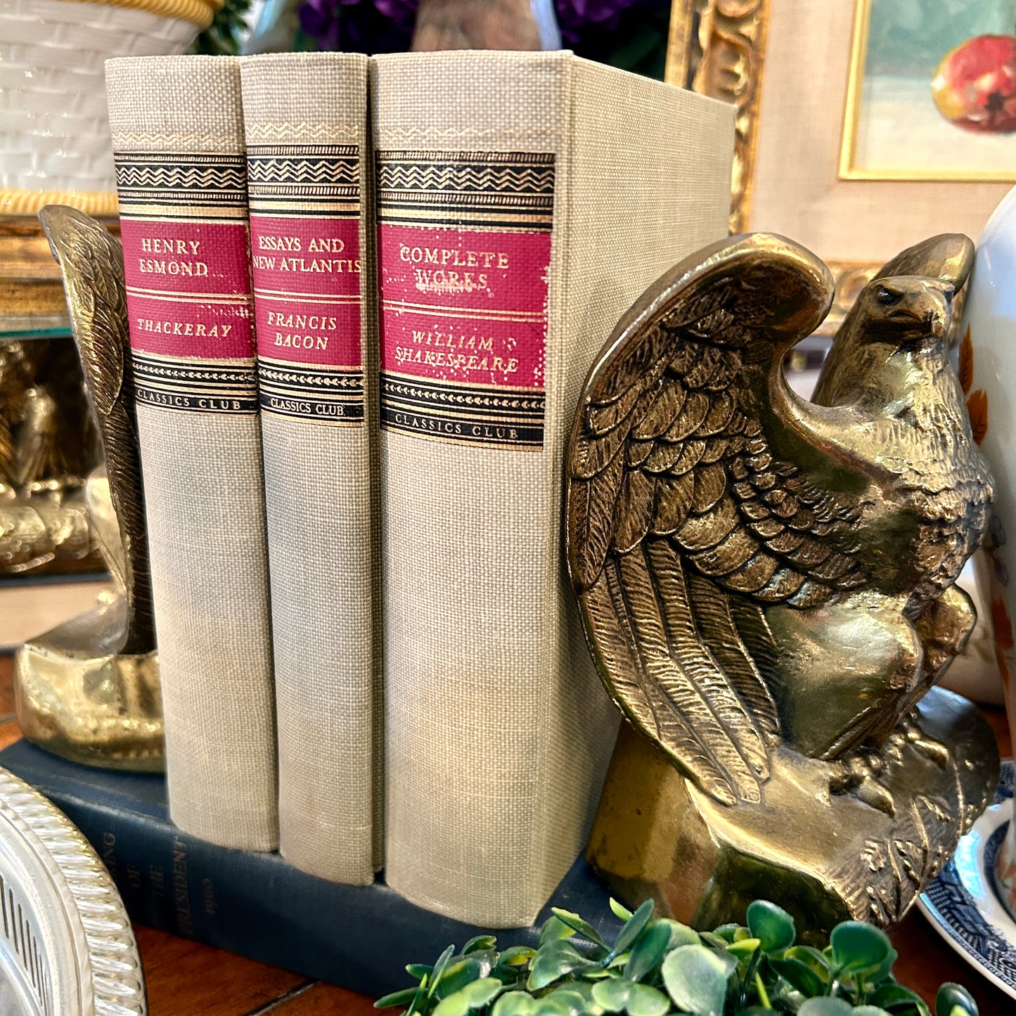 Classic set of 3 vintage books in chic ivory, red & gold 8 in