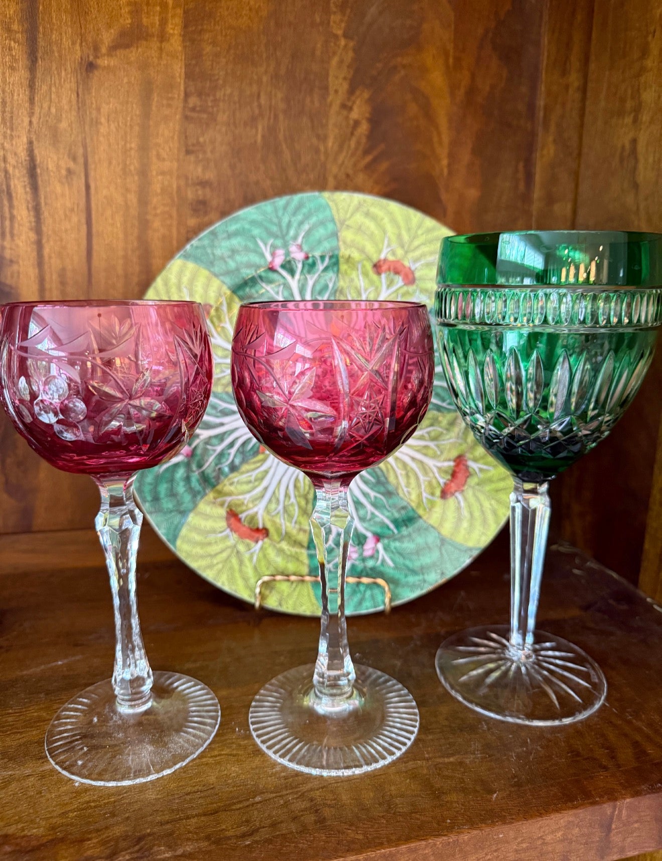 Vintage Pink Cut to Clear Set of 5 6.5” Glasses by Bayel