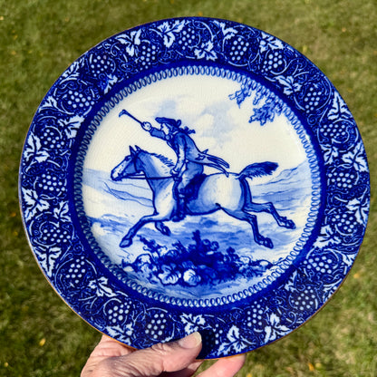 Royal Doulton George Morland Plate Flow Blue Man Riding Horse 9.75 in Antique