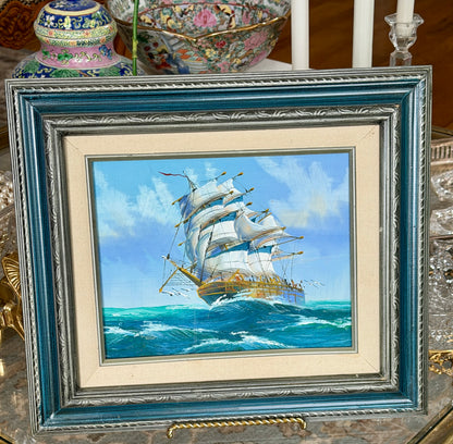Handsome tall clipper ships on the sea painting art 15.5 x 13.5