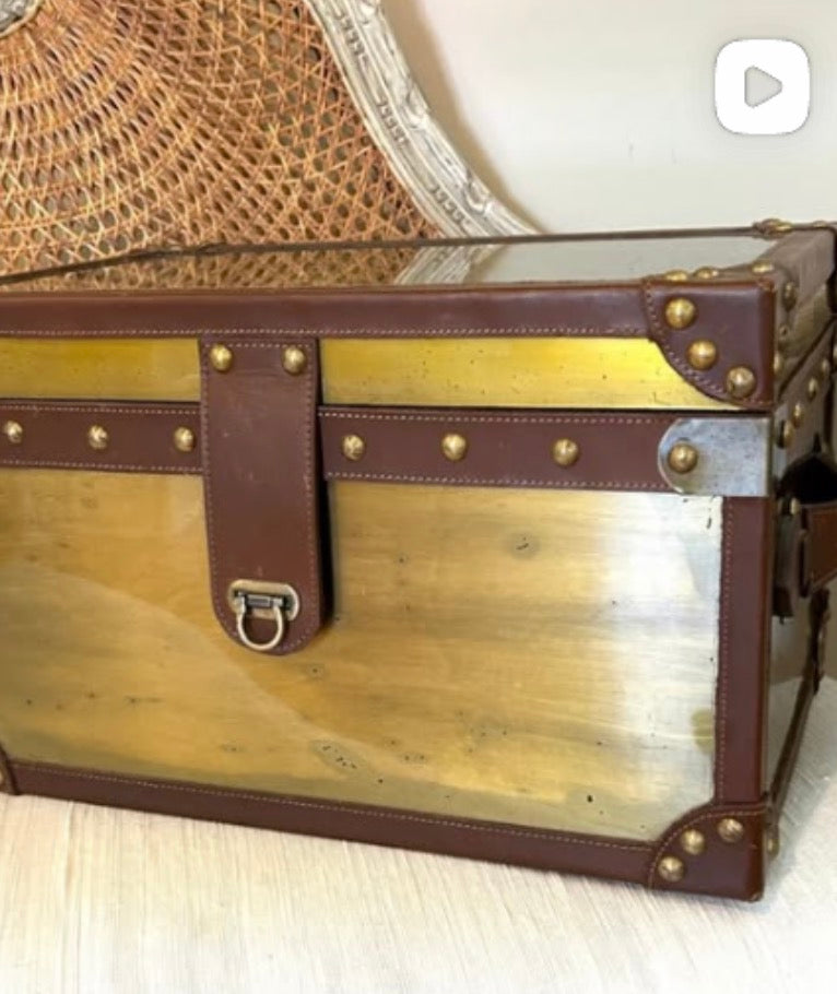 Vintage storage chest with leather & brass hardware