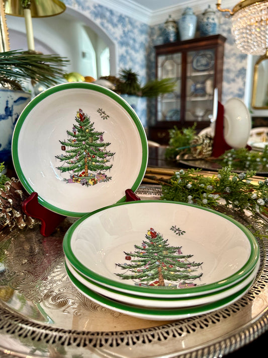 Set of 4 Christmas Tree Spode Cereal Coup Bowls