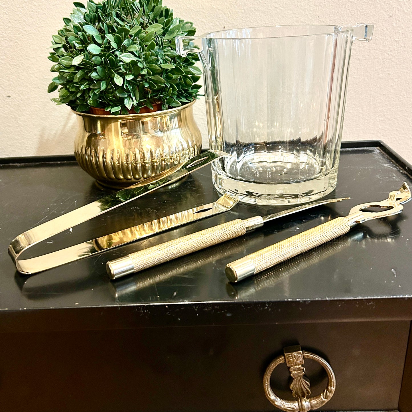Vintage designer Georges Briard gold plated 3 piece bartool set