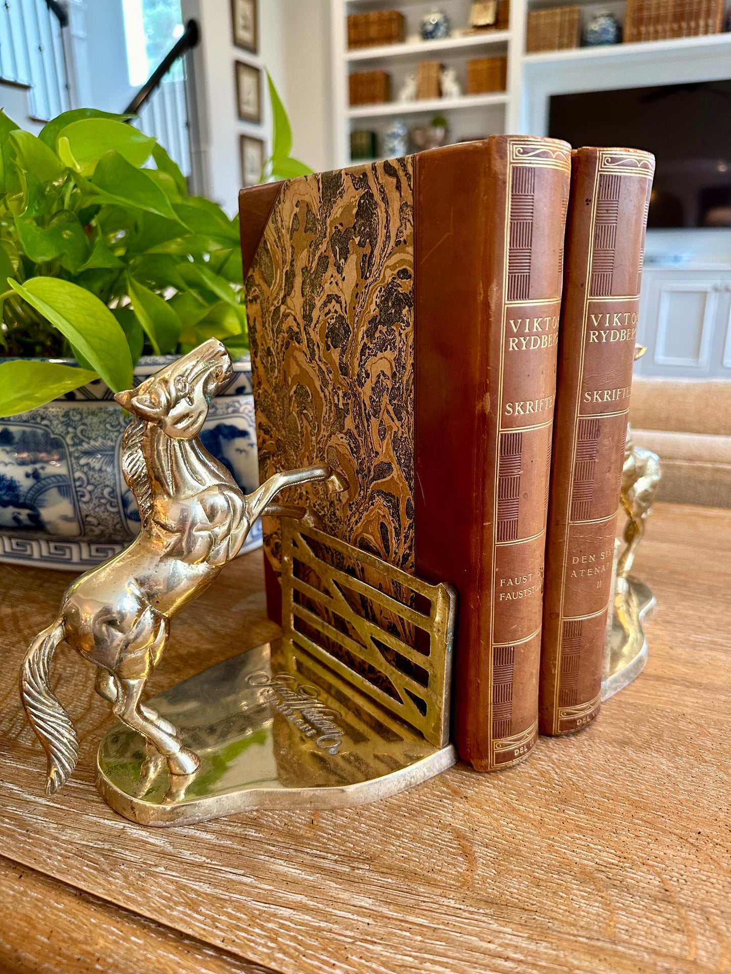 Fabulous Pair of Vintage Advertising Equestrian Book Ends Horses Fence